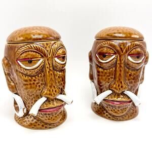 Mr. Bali Hai Tiki Mugs with Lids Pair 2 Headhunter Barware San Diego California